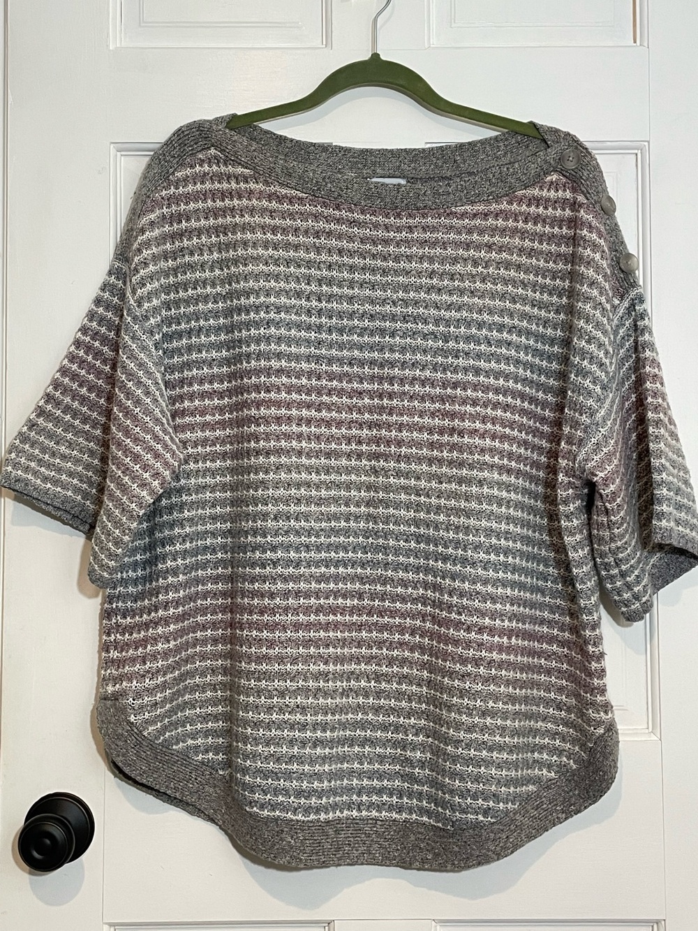 Sunday Women’s 2X Pastel Striped Textured Knit Sweater Button Shoulder Pullover